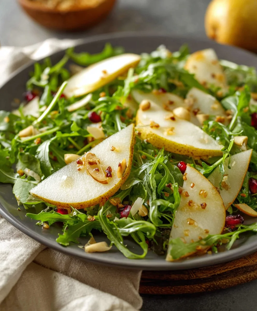 Pear Arugula Salad Honey Vinaigrette - Refreshing Bite