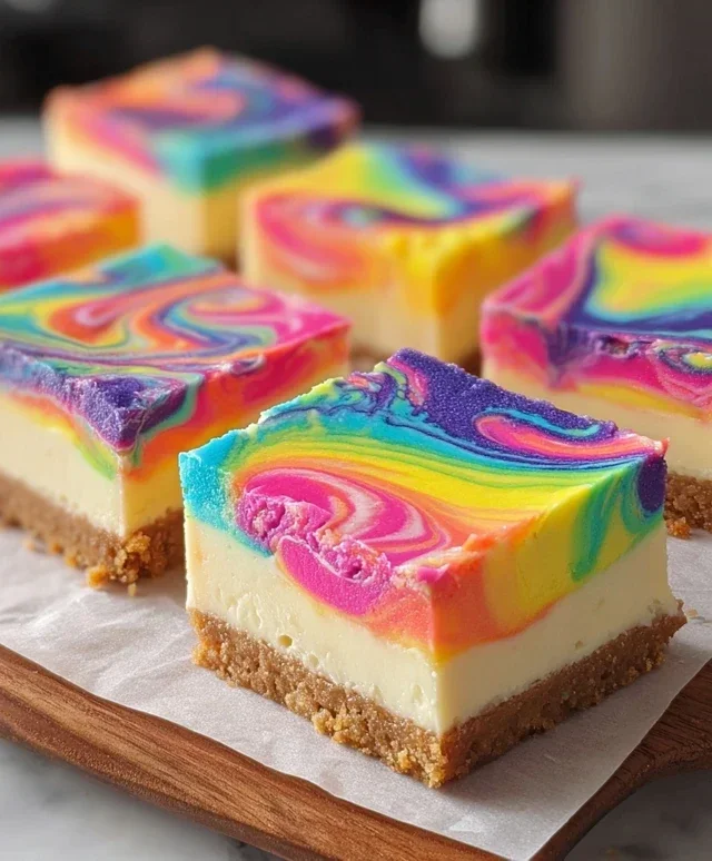 Rainbow Cheesecake Swirl Bars