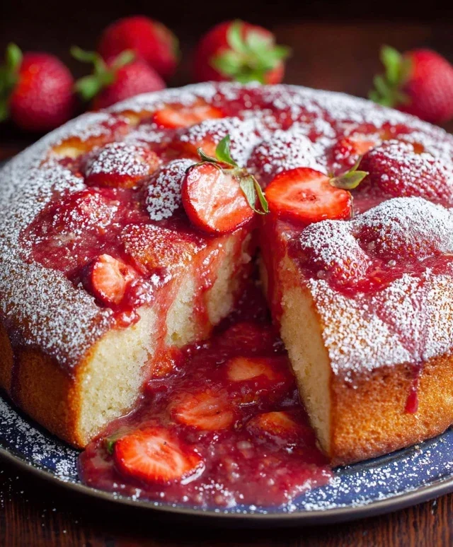 Easy Strawberry Cake with Strawberry Sauce
