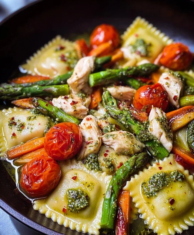 Chicken Ravioli with Pesto and Veggies