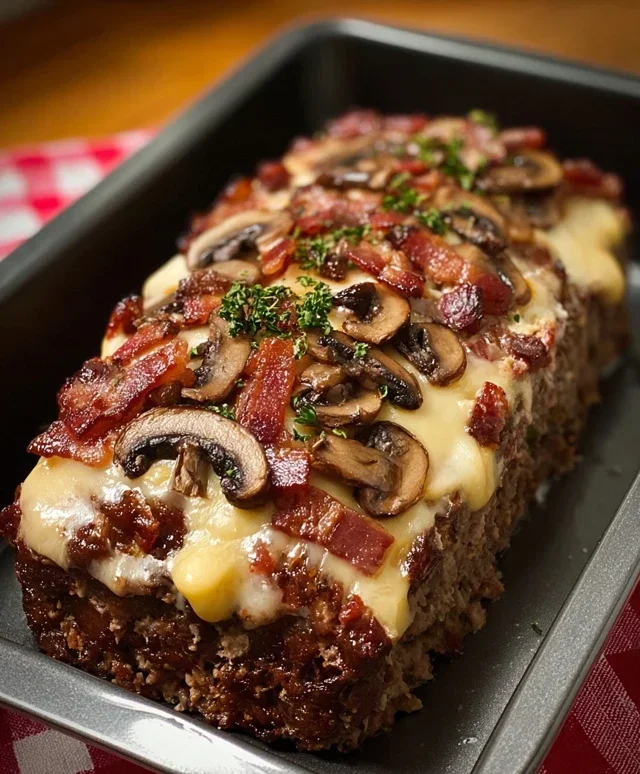 Beef Beef Bacon Mushroom Swiss Meatloaf