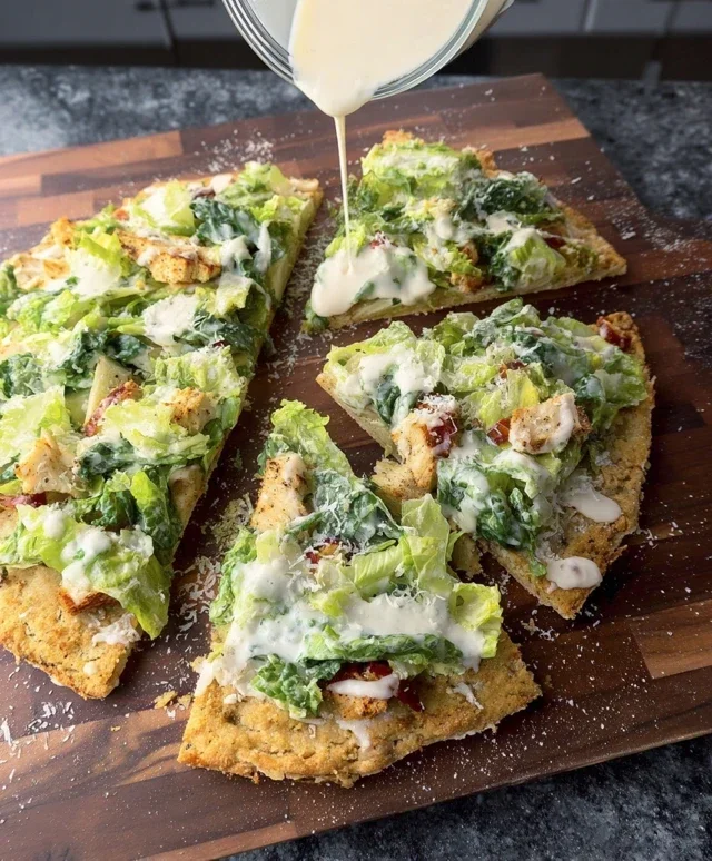 Viral Chicken Crust Caesar Salad Pizza