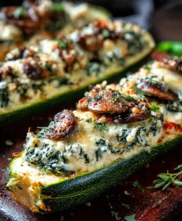 Spinach, Mushroom, and Ricotta Stuffed Zucchini Boats Recipe