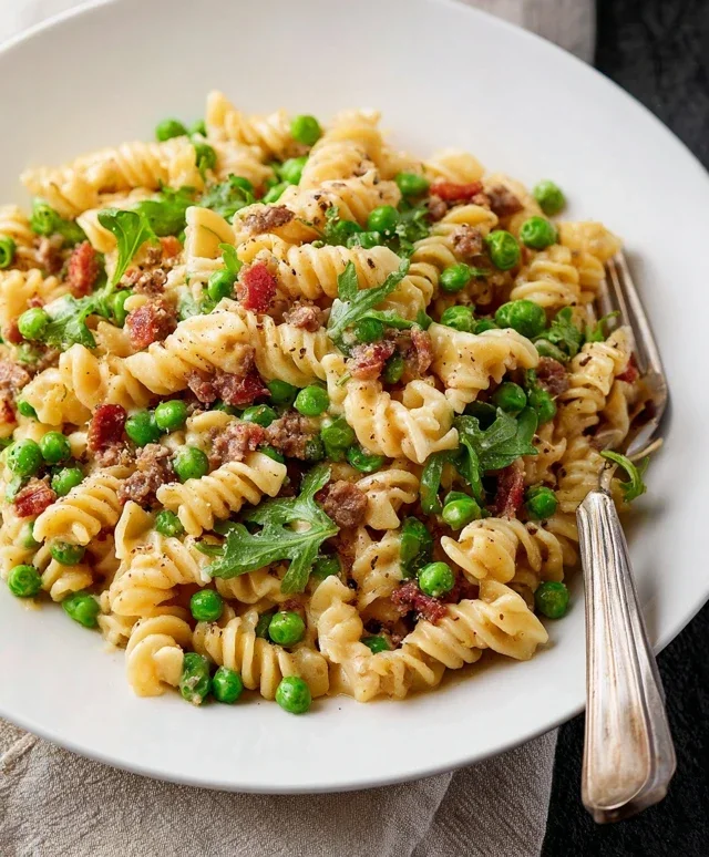 Creamy Pasta with Peas and Beef Beef Pancetta
