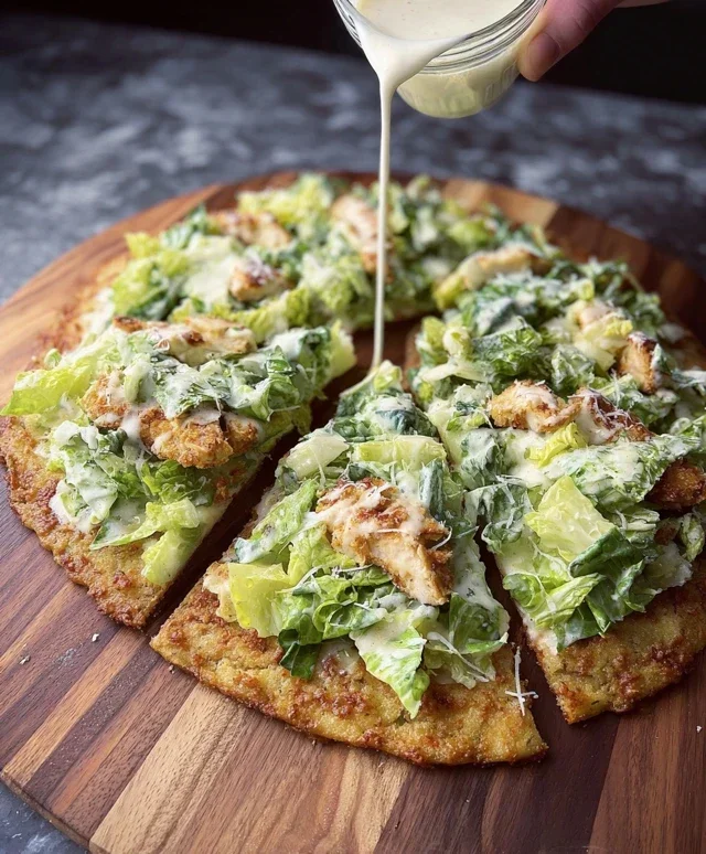 Viral Chicken Crust Caesar Salad Pizza
