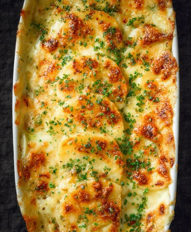 Roasted Garlic Potatoes au Gratin
