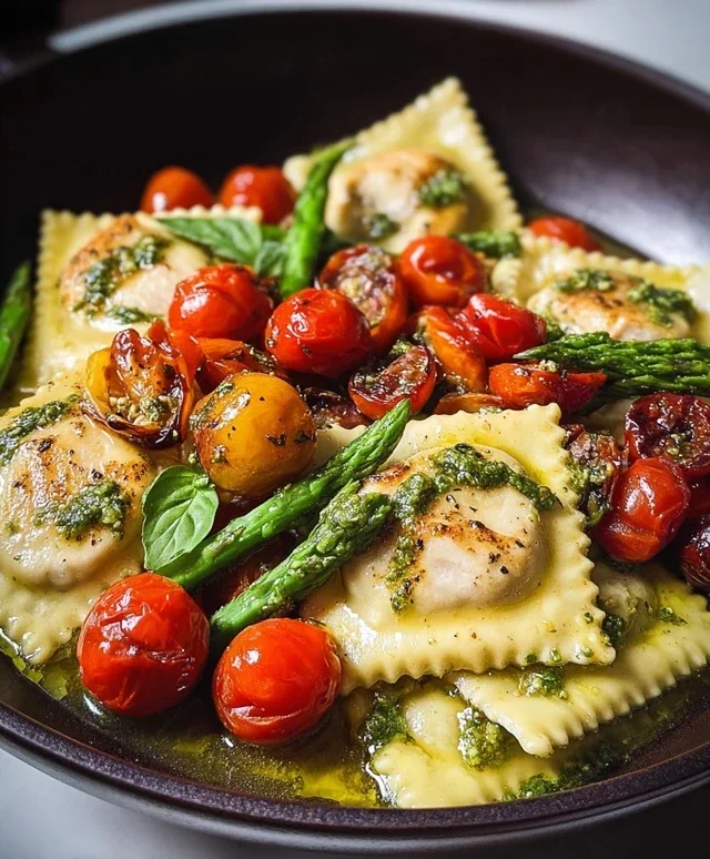 Chicken Ravioli with Pesto and Veggies