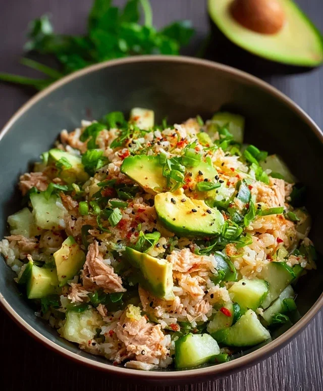Tuna Avocado Crispy Rice Salad