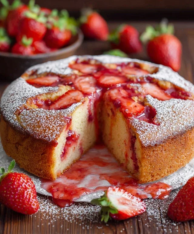 Easy Strawberry Cake with Strawberry Sauce