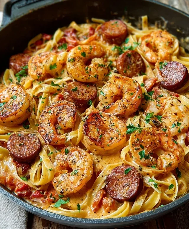 Creamy Cajun Shrimp Pasta with Sausage