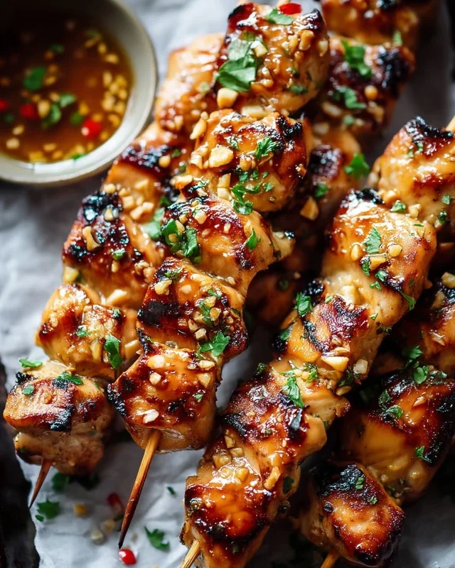 Easy Grilled Asian Chicken Skewers with Honey Garlic Sauce