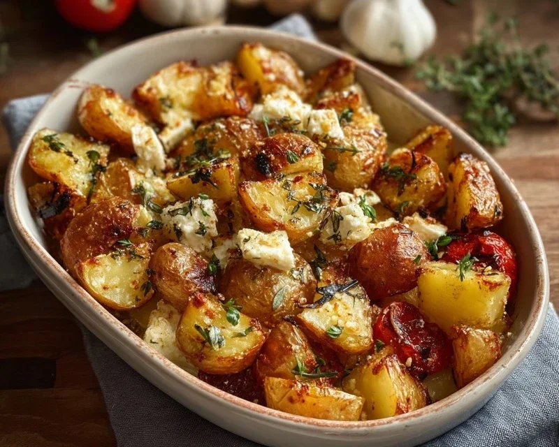 Roasted Potatoes with Baked Feta and Garlic