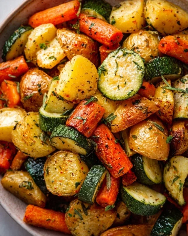 Garlic Herb Roasted Potatoes Carrots and Zucchini