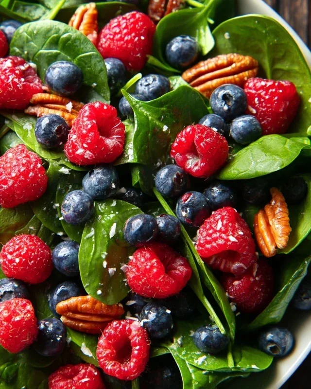 Berry Spinach Salad with Blueberries and Raspberries