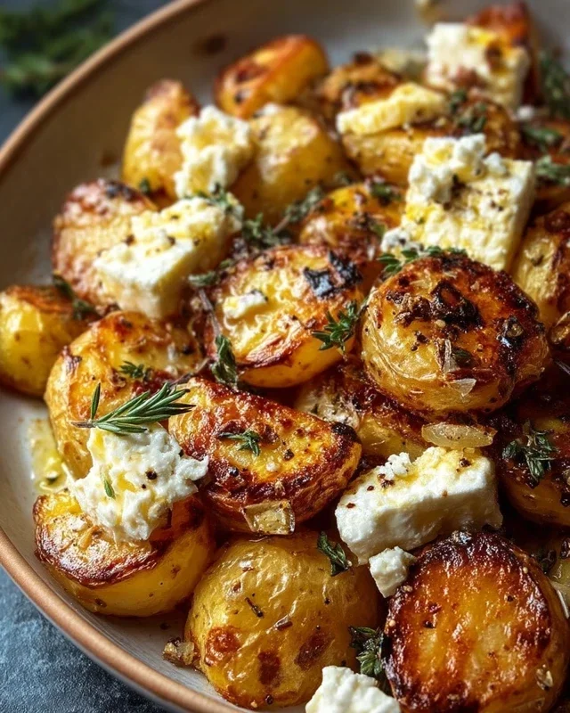 Roasted Potatoes with Baked Feta and Garlic