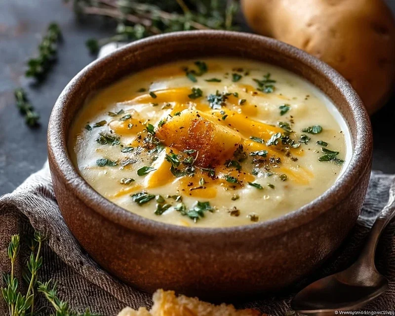 Hearty Cheddar Garlic Herb Potato Soup Recipe