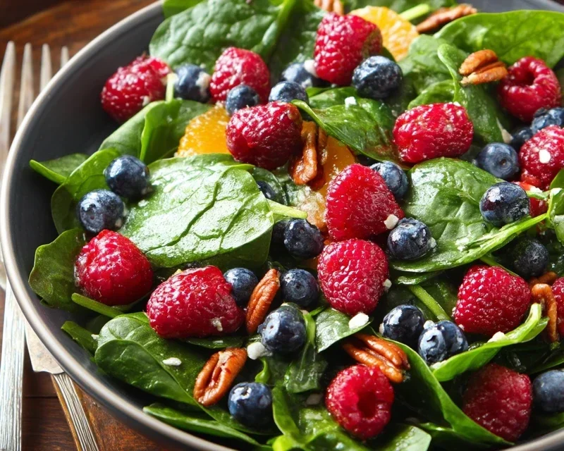 Berry Spinach Salad with Blueberries and Raspberries