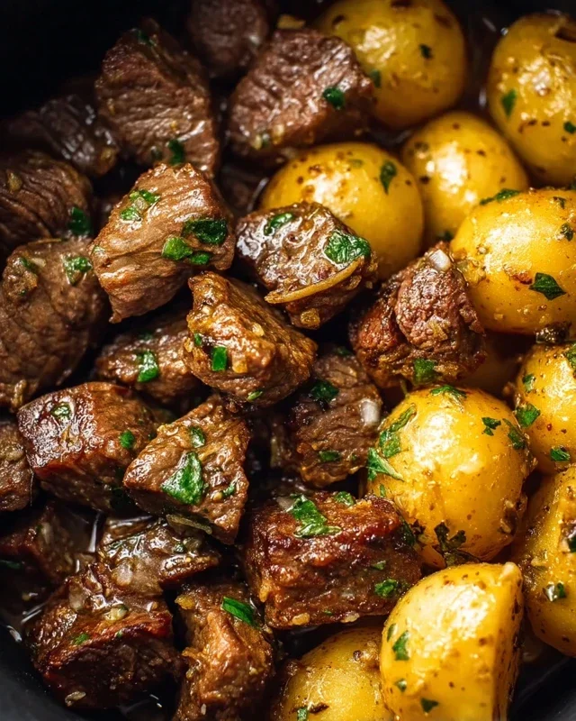 Slow Cooker Garlic Butter Beef Bites with Potatoes