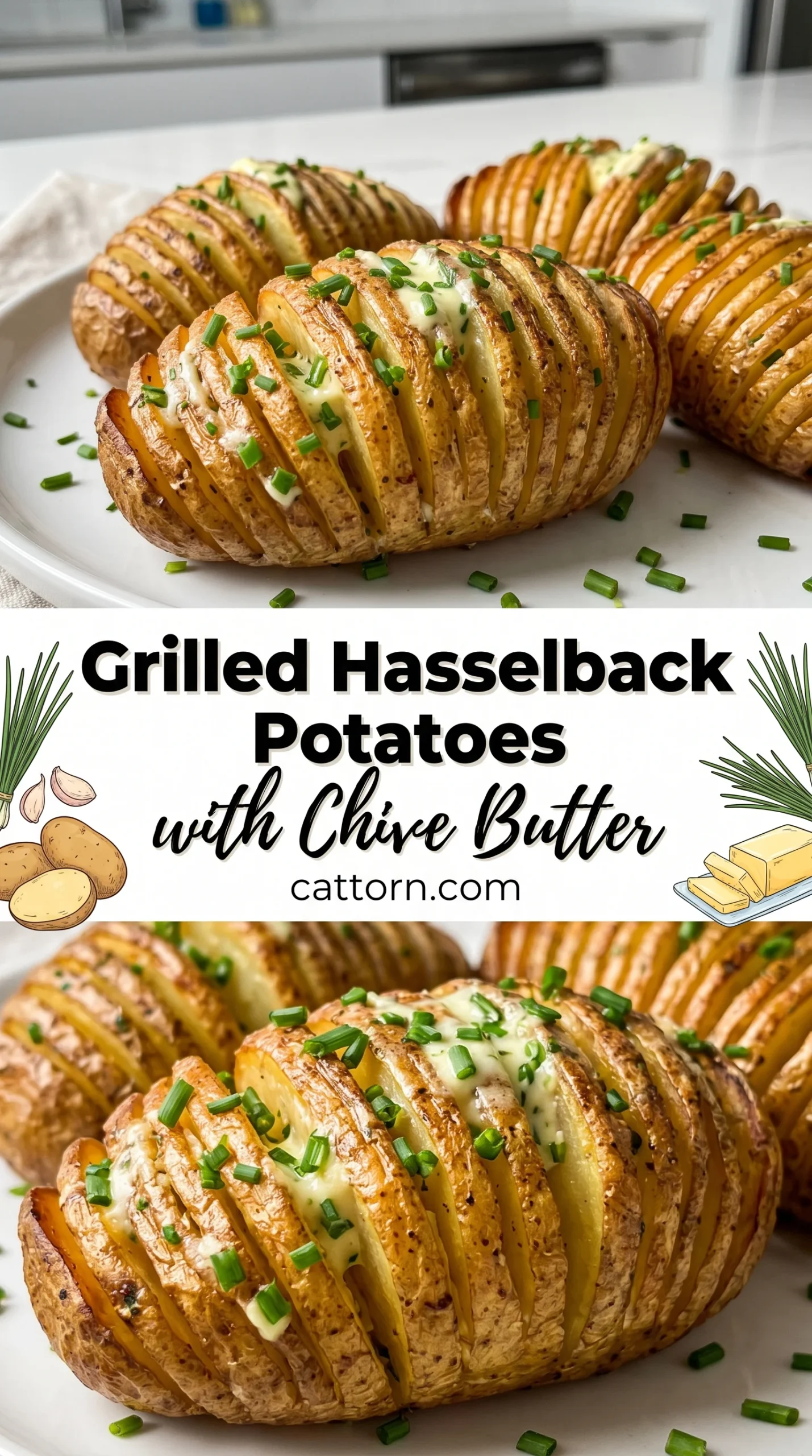 Grilled Hasselback Potatoes with Chive Butter