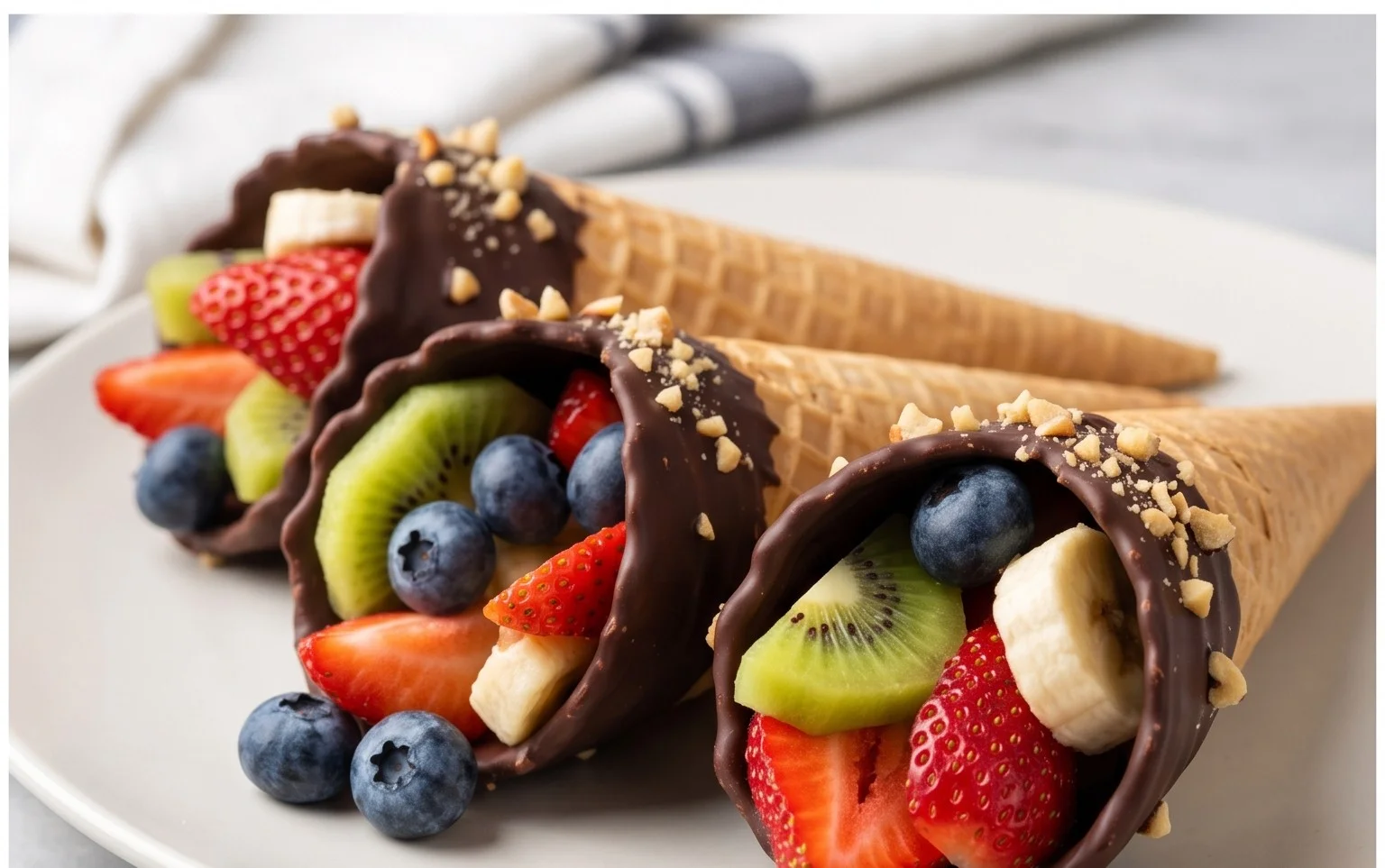 Chocolate Dipped Fruit Filled Cones