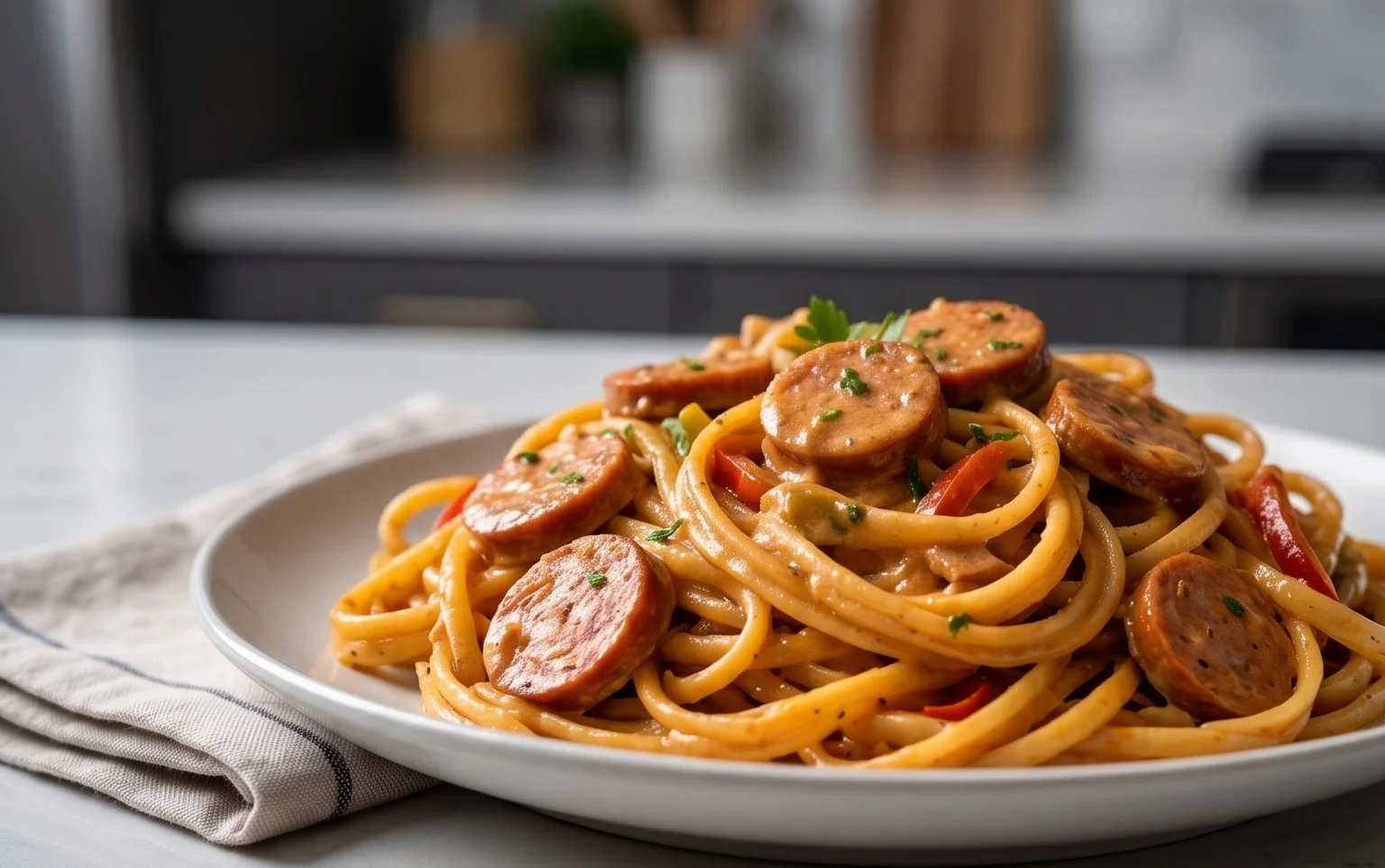 One Pot Creamy Cajun Sausage Pasta (30-Minutes)