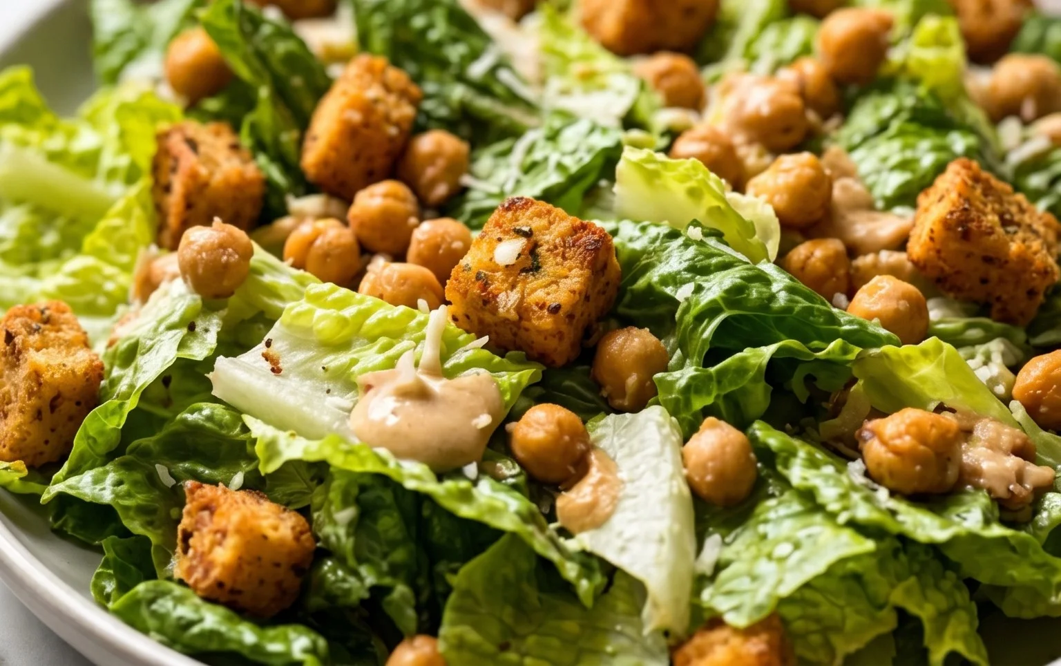 Simple Romaine Caesar Salad with Crispy Chickpea Croutons (vegan!)