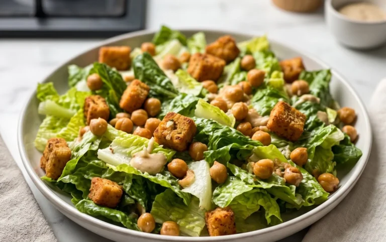 Simple Romaine Caesar Salad with Crispy Chickpea Croutons (vegan!)