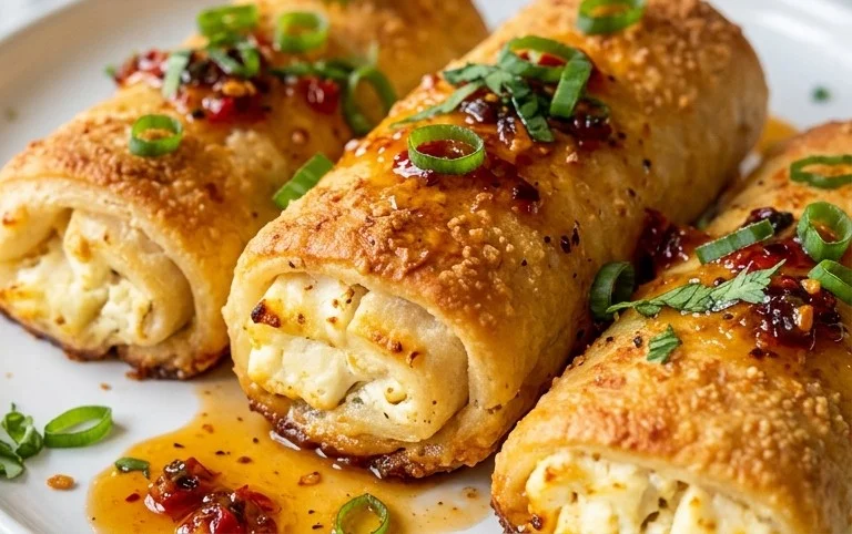 Indulgent Oven Fried Feta Rolls with Chili Honey Magic