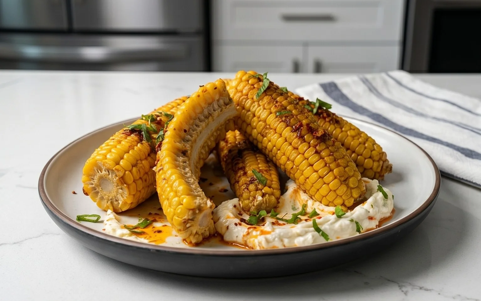 Vegan Corn Ribs with Non-Alcoholic Aleppo Chili Butter & Lime Zest Cream Cheese