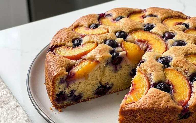 Peach and Blueberry Greek Yogurt Cake