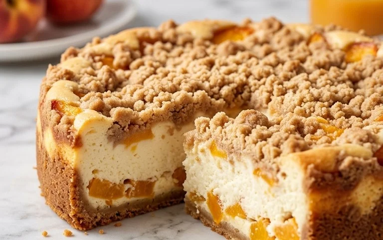 Peach Cream Cheese Cake with Streusel Topping
