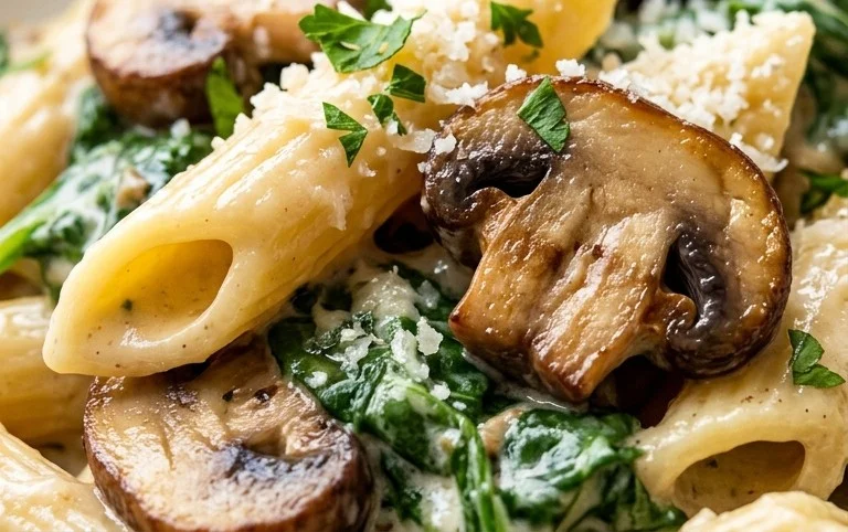 Parmesan Spinach Mushroom Pasta Skillet