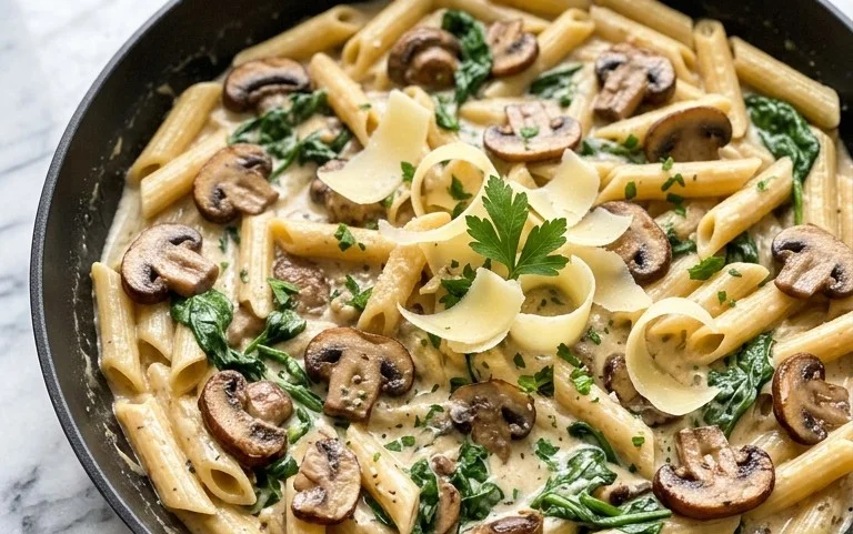 Parmesan Spinach Mushroom Pasta Skillet