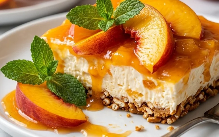 Peach Pretzel Salad Dessert