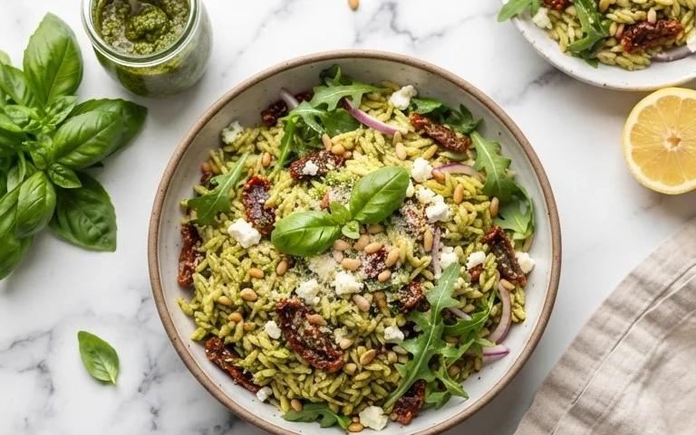 Sun Dried Tomato Orzo Pesto Salad