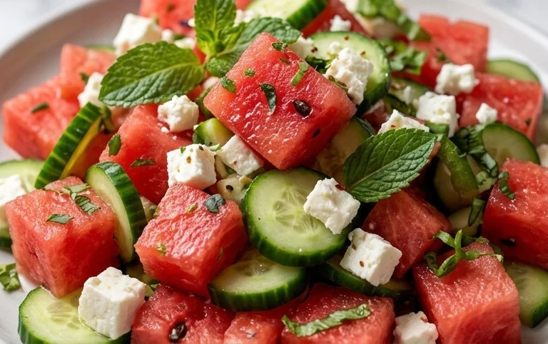 Watermelon Salad with Cucumber and Feta