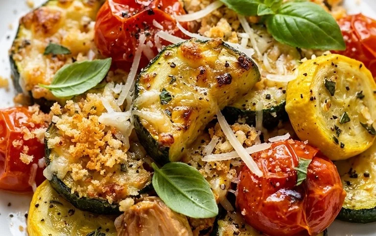 Roasted Garlic-Parmesan Zucchini, Squash and Tomatoes