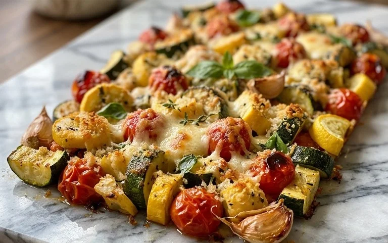 Roasted Garlic-Parmesan Zucchini, Squash and Tomatoes